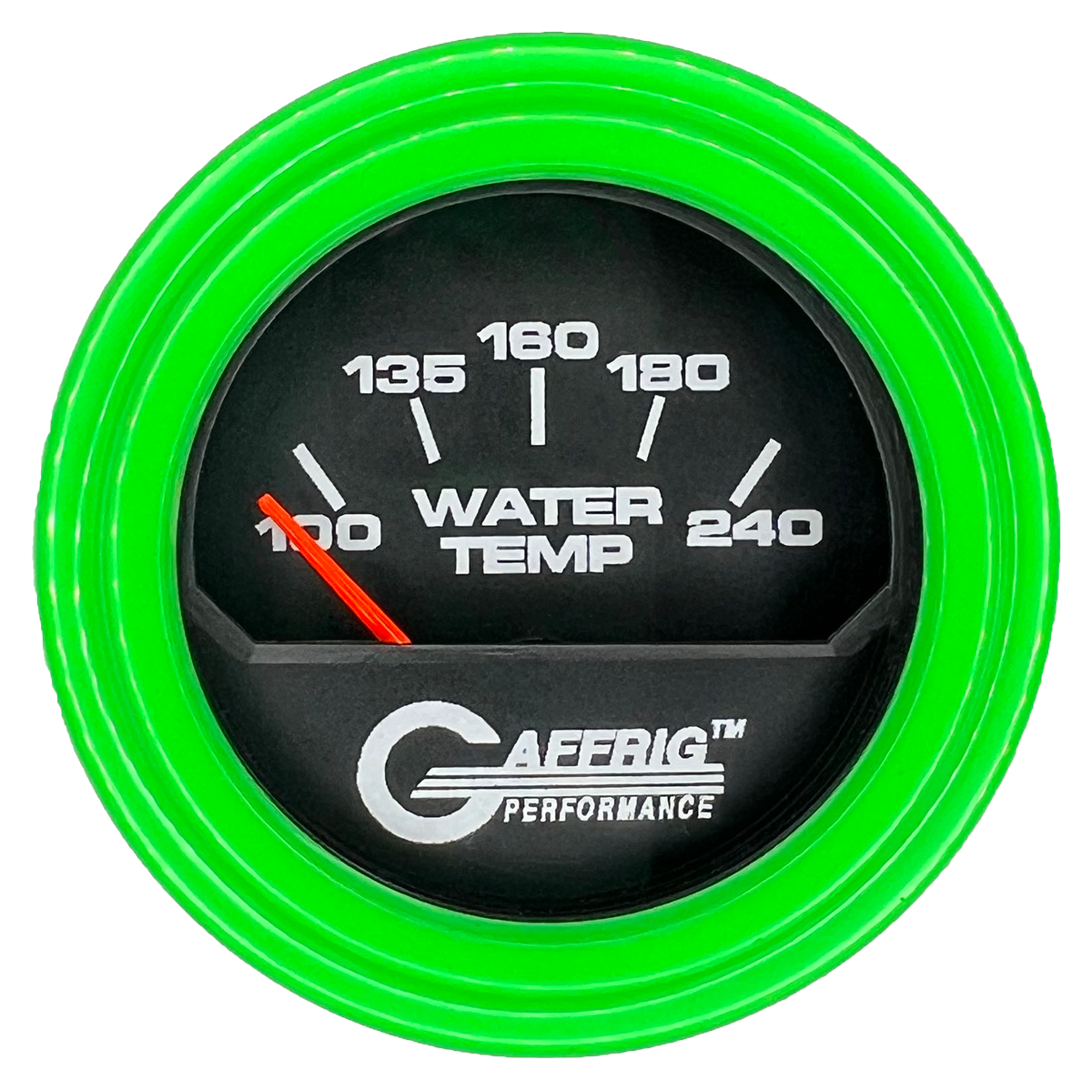 GAFFRIG 2 INCH ELECTRIC WATER TEMP 100-240 F GAUGE STEP RIM (002) / LIME GREEN / BLACK