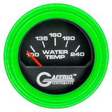 GAFFRIG 2 INCH ELECTRIC WATER TEMP 100-240 F GAUGE STEP RIM (002) / LIME GREEN / BLACK