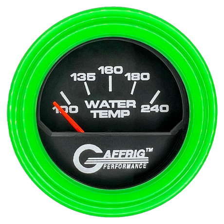 GAFFRIG 2 INCH ELECTRIC WATER TEMP 100-240 F GAUGE STEP RIM (002) / LIME GREEN / BLACK