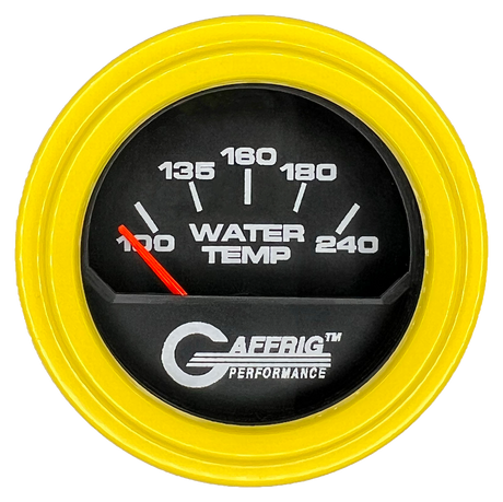 GAFFRIG 2 INCH ELECTRIC WATER TEMP 100-240 F GAUGE STEP RIM (002) / YELLOW / BLACK