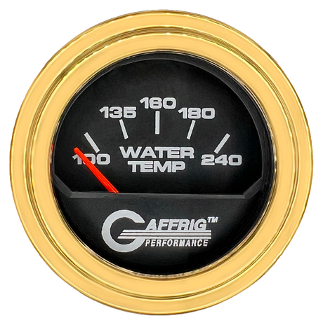 GAFFRIG 2 INCH ELECTRIC WATER TEMP 100-240 F GAUGE STEP RIM (002) / GOLD / BLACK