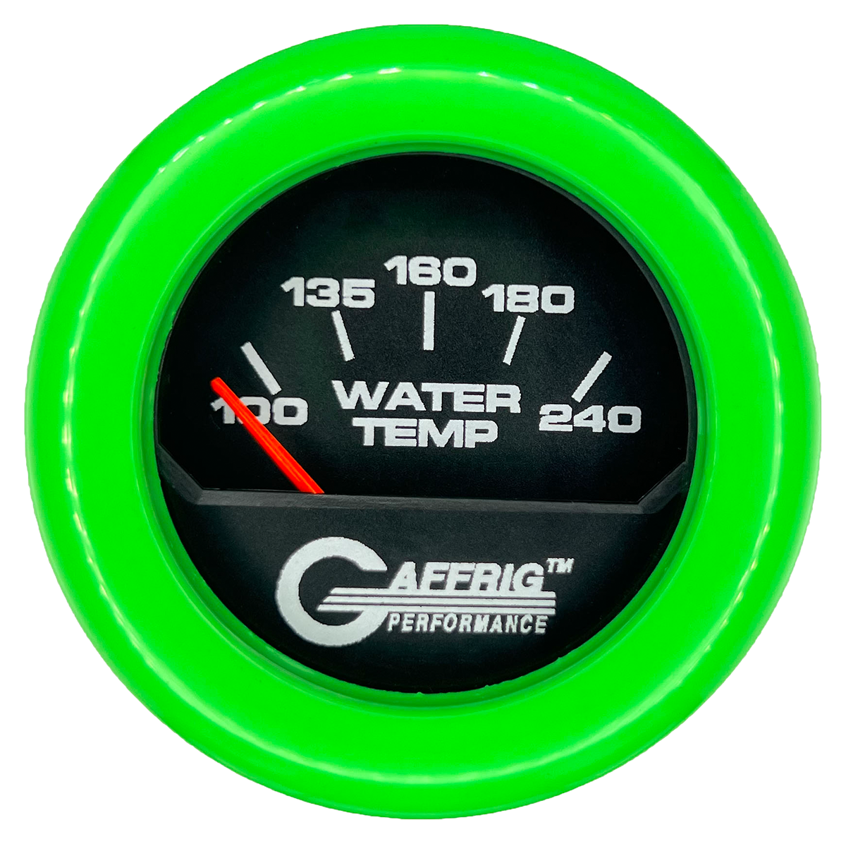 GAFFRIG 2 INCH ELECTRIC WATER TEMP 100-240 F GAUGE FAT RIM (218) / LIME GREEN / BLACK