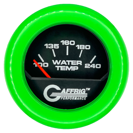 GAFFRIG 2 INCH ELECTRIC WATER TEMP 100-240 F GAUGE FAT RIM (218) / LIME GREEN / BLACK