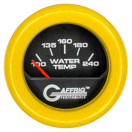 GAFFRIG 2 INCH ELECTRIC WATER TEMP 100-240 F GAUGE FAT RIM (218) / YELLOW / BLACK