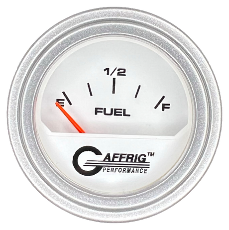 GAFFRIG 2 INCH ELECTRIC FUEL LEVEL GAUGE 240-33 OHMS STEP RIM (002) / PLATINUM / WHITE