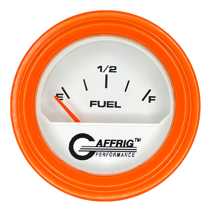 GAFFRIG 2 INCH ELECTRIC FUEL LEVEL GAUGE 240-33 OHMS STEP RIM (002) / ORANGE / WHITE