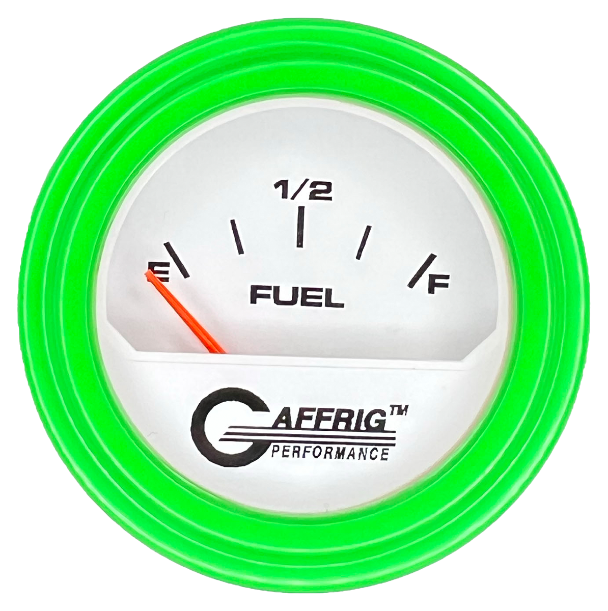 GAFFRIG 2 INCH ELECTRIC FUEL LEVEL GAUGE 240-33 OHMS STEP RIM (002) / LIME GREEN / WHITE