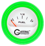 GAFFRIG 2 INCH ELECTRIC FUEL LEVEL GAUGE 240-33 OHMS STEP RIM (002) / LIME GREEN / WHITE