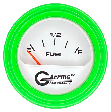 GAFFRIG 2 INCH ELECTRIC FUEL LEVEL GAUGE 240-33 OHMS STEP RIM (002) / LIME GREEN / WHITE