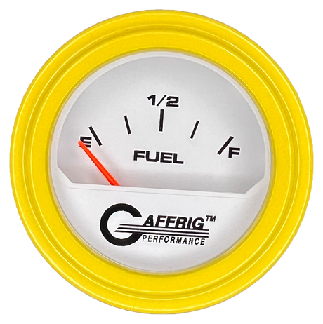 GAFFRIG 2 INCH ELECTRIC FUEL LEVEL GAUGE 240-33 OHMS STEP RIM (002) / YELLOW / WHITE