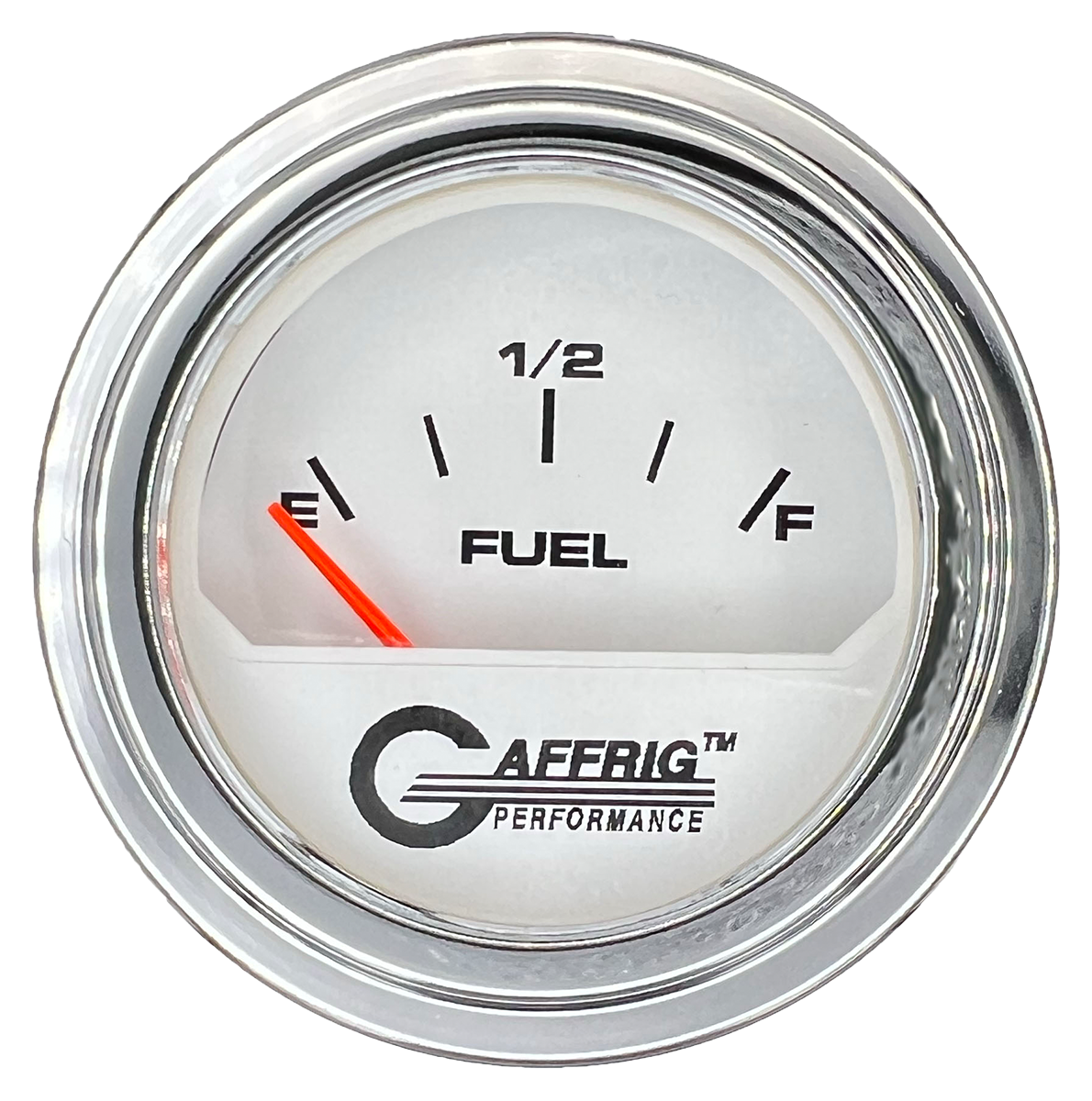 GAFFRIG 2 INCH ELECTRIC FUEL LEVEL GAUGE 240-33 OHMS STEP RIM (002) / CHROME/POLISHED / WHITE