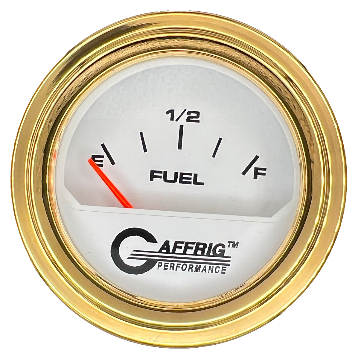 GAFFRIG 2 INCH ELECTRIC FUEL LEVEL GAUGE 240-33 OHMS STEP RIM (002) / GOLD / WHITE