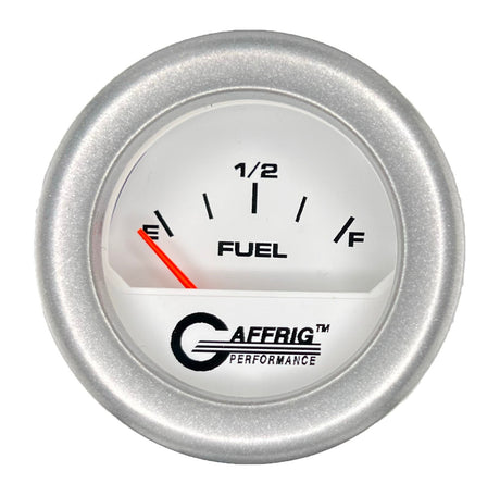 GAFFRIG 2 INCH ELECTRIC FUEL LEVEL GAUGE 240-33 OHMS FAT RIM (218) / PLATINUM / WHITE