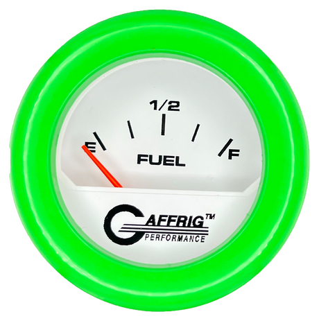 GAFFRIG 2 INCH ELECTRIC FUEL LEVEL GAUGE 240-33 OHMS FAT RIM (218) / LIME GREEN / WHITE