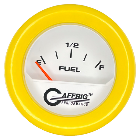 GAFFRIG 2 INCH ELECTRIC FUEL LEVEL GAUGE 240-33 OHMS FAT RIM (218) / YELLOW / WHITE