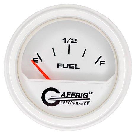 GAFFRIG 2 INCH ELECTRIC FUEL LEVEL GAUGE 240-33 OHMS STEP RIM (002) / WHITE / WHITE