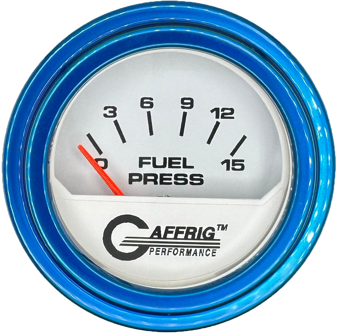 GAFFRIG 2 INCH ELECTRIC FUEL PRESSURE GAUGE 0-15 PSI STEP RIM (002) / BLUE / WHITE