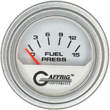 GAFFRIG 2 INCH ELECTRIC FUEL PRESSURE GAUGE 0-15 PSI STEP RIM (002) / PLATINUM / WHITE