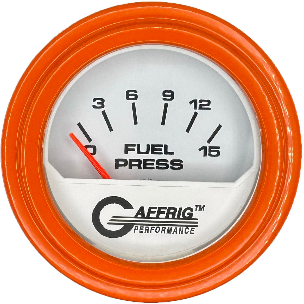 GAFFRIG 2 INCH ELECTRIC FUEL PRESSURE GAUGE 0-15 PSI STEP RIM (002) / ORANGE / WHITE