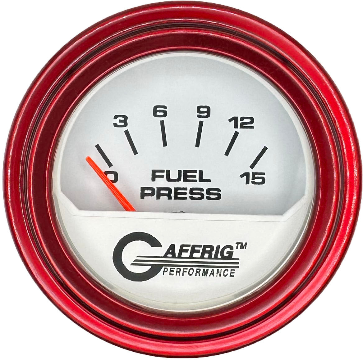 GAFFRIG 2 INCH ELECTRIC FUEL PRESSURE GAUGE 0-15 PSI STEP RIM (002) / RED / WHITE