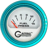 GAFFRIG 2 INCH ELECTRIC FUEL PRESSURE GAUGE 0-15 PSI STEP RIM (002) / TEAL / WHITE