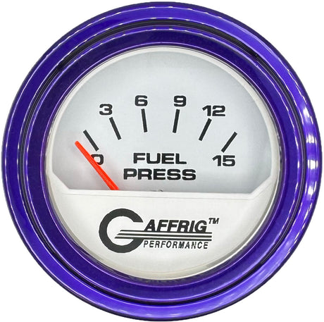 GAFFRIG 2 INCH ELECTRIC FUEL PRESSURE GAUGE 0-15 PSI STEP RIM (002) / PURPLE / WHITE