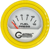 GAFFRIG 2 INCH ELECTRIC FUEL PRESSURE GAUGE 0-15 PSI STEP RIM (002) / YELLOW / WHITE