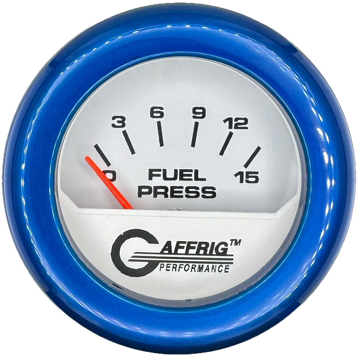 GAFFRIG 2 INCH ELECTRIC FUEL PRESSURE GAUGE 0-15 PSI FAT RIM (218) / BLUE / WHITE