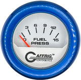 GAFFRIG 2 INCH ELECTRIC FUEL PRESSURE GAUGE 0-15 PSI FAT RIM (218) / BLUE / WHITE