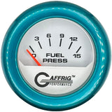 GAFFRIG 2 INCH ELECTRIC FUEL PRESSURE GAUGE 0-15 PSI FAT RIM (218) / TEAL / WHITE