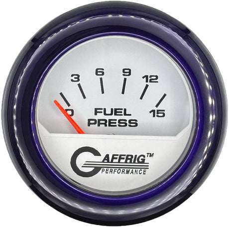 GAFFRIG 2 INCH ELECTRIC FUEL PRESSURE GAUGE 0-15 PSI FAT RIM (218) / PURPLE / WHITE