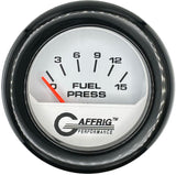 GAFFRIG 2 INCH ELECTRIC FUEL PRESSURE GAUGE 0-15 PSI FAT RIM (218) / BLACK / WHITE