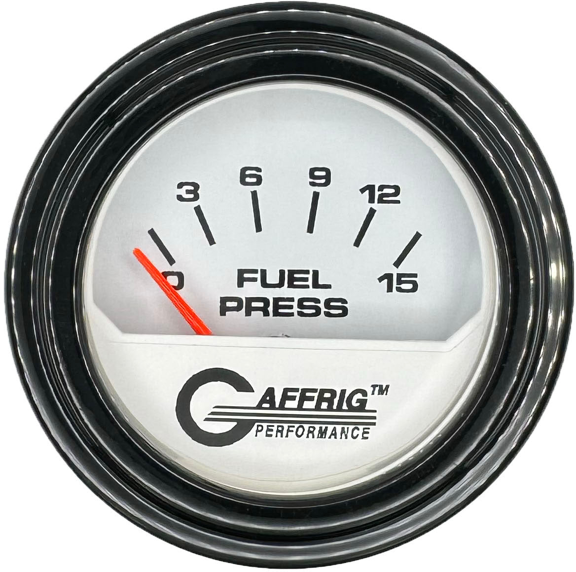 GAFFRIG 2 INCH ELECTRIC FUEL PRESSURE GAUGE 0-15 PSI FAT RIM (218) / BLACK / WHITE