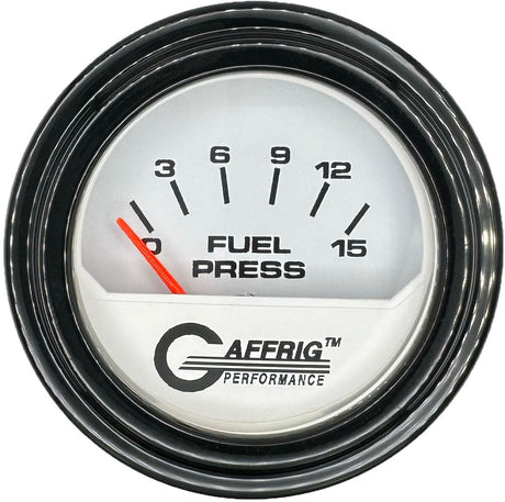 GAFFRIG 2 INCH ELECTRIC FUEL PRESSURE GAUGE 0-15 PSI FAT RIM (218) / BLACK / WHITE