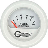 GAFFRIG 2 INCH ELECTRIC FUEL PRESSURE GAUGE 0-15 PSI FAT RIM (218) / WHITE / WHITE