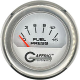 GAFFRIG 2 INCH ELECTRIC FUEL PRESSURE GAUGE 0-15 PSI FAT RIM (218) / CHROME/POLISHED / WHITE