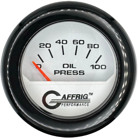 GAFFRIG 2 INCH ELECTRIC OIL PRESSURE GAUGE 0-100 PSI WHITE / FAT RIM (218) / BLACK