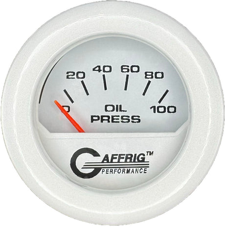 GAFFRIG 2 INCH ELECTRIC OIL PRESSURE GAUGE 0-100 PSI WHITE / FAT RIM (218) / WHITE