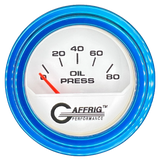 GAFFRIG 2 INCH ELECTRIC OIL PRESSURE GAUGE 0-80 WHITE / BLUE / STEP RIM