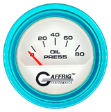 GAFFRIG 2 INCH ELECTRIC OIL PRESSURE GAUGE 0-80 WHITE / TEAL / STEP RIM