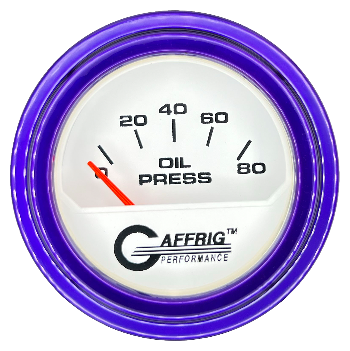 GAFFRIG 2 INCH ELECTRIC OIL PRESSURE GAUGE 0-80 WHITE / PURPLE / STEP RIM