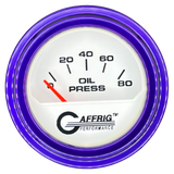 GAFFRIG 2 INCH ELECTRIC OIL PRESSURE GAUGE 0-80 WHITE / PURPLE / STEP RIM