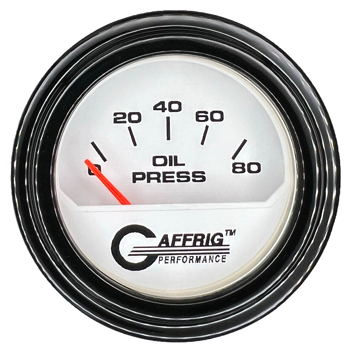 GAFFRIG 2 INCH ELECTRIC OIL PRESSURE GAUGE 0-80 WHITE / BLACK / STEP RIM