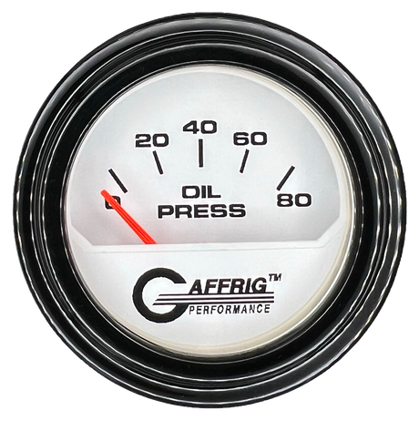 GAFFRIG 2 INCH ELECTRIC OIL PRESSURE GAUGE 0-80 WHITE / BLACK / STEP RIM