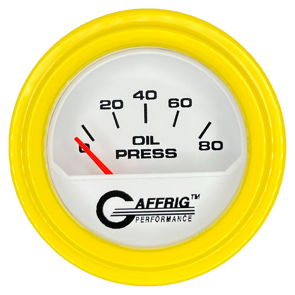 GAFFRIG 2 INCH ELECTRIC OIL PRESSURE GAUGE 0-80 WHITE / YELLOW / STEP RIM