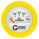 GAFFRIG 2 INCH ELECTRIC OIL PRESSURE GAUGE 0-80 WHITE / YELLOW / STEP RIM