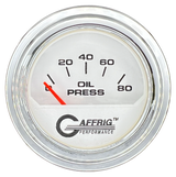 GAFFRIG 2 INCH ELECTRIC OIL PRESSURE GAUGE 0-80 WHITE / CHROME/POLISHED / STEP RIM