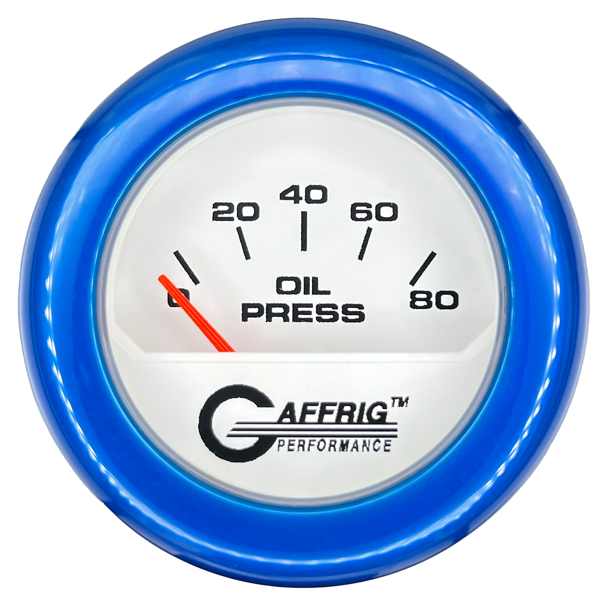 GAFFRIG 2 INCH ELECTRIC OIL PRESSURE GAUGE 0-80 WHITE / BLUE / FAT RIM