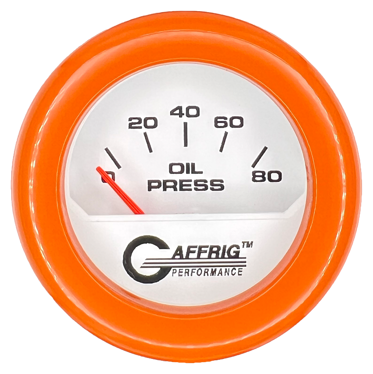 GAFFRIG 2 INCH ELECTRIC OIL PRESSURE GAUGE 0-80 WHITE / ORANGE / FAT RIM