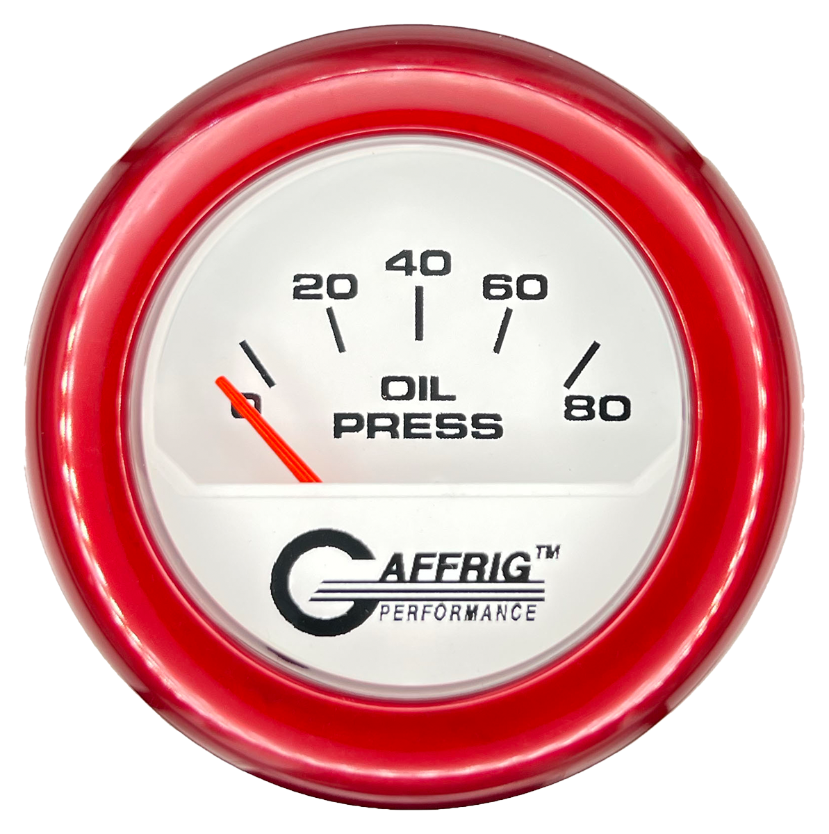 GAFFRIG 2 INCH ELECTRIC OIL PRESSURE GAUGE 0-80 WHITE / RED / FAT RIM